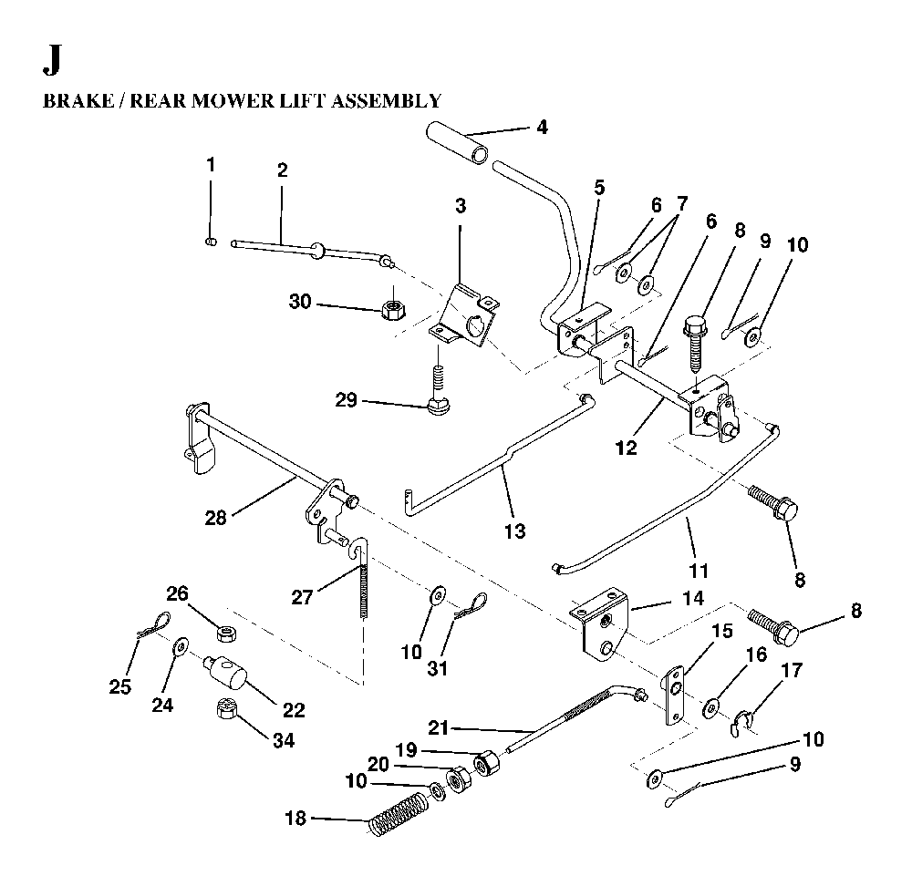 Brake / Rear Mower Lift Diagram and Parts List for LT130 (HE1336D, 954820081)(1997-03) Husqvarna Lawn Tractor