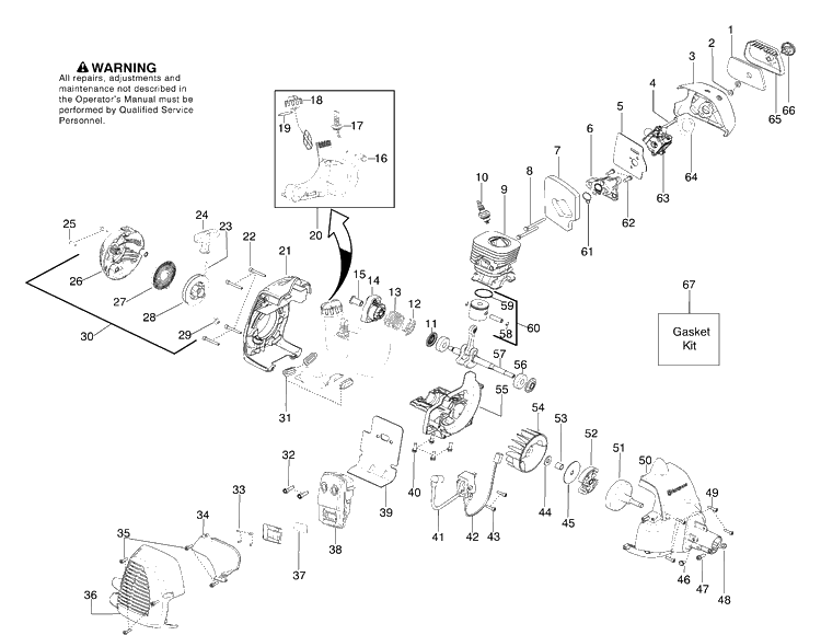 Engine, Fuel Tank And Ignition Diagram and Parts List for 125E 2006-01 Husqvarna Edger