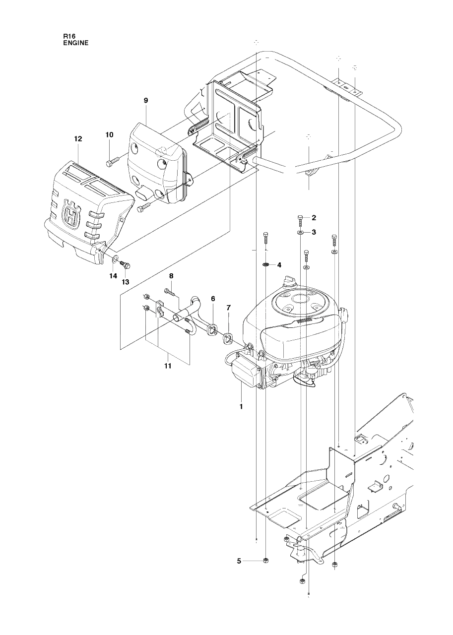 Engine Diagram and Parts List for R16 (965161601)(2010-07) Husqvarna Lawn Tractor