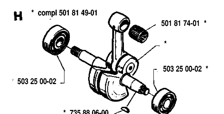 Crankshaft Diagram and Parts List for 288 19933600001-19974900000 Husqvarna Chainsaw