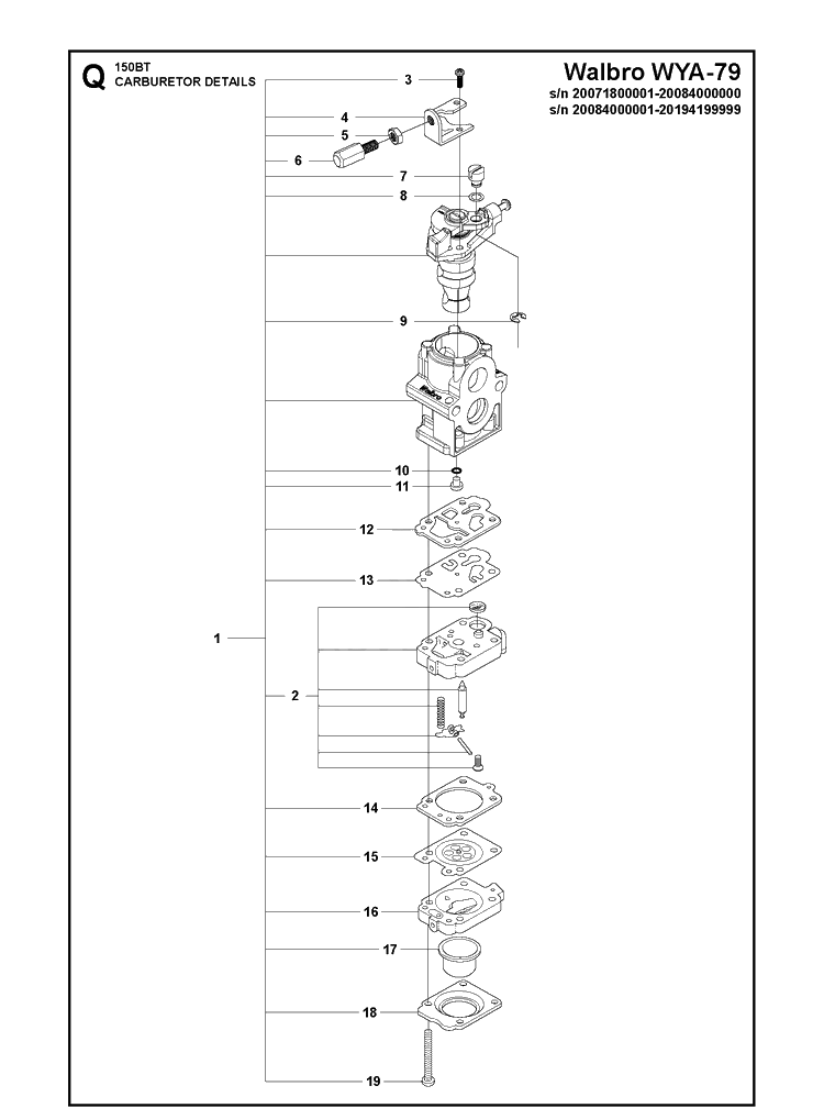 Carburetor Details 3 Diagram and Parts List for 150BT  Husqvarna Leaf Blower / Vacuum
