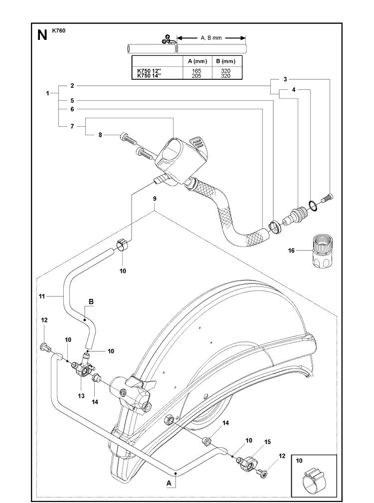 Hose Diagram and Parts List for K760 2011-08 Husqvarna Lawn Tractor Accessories