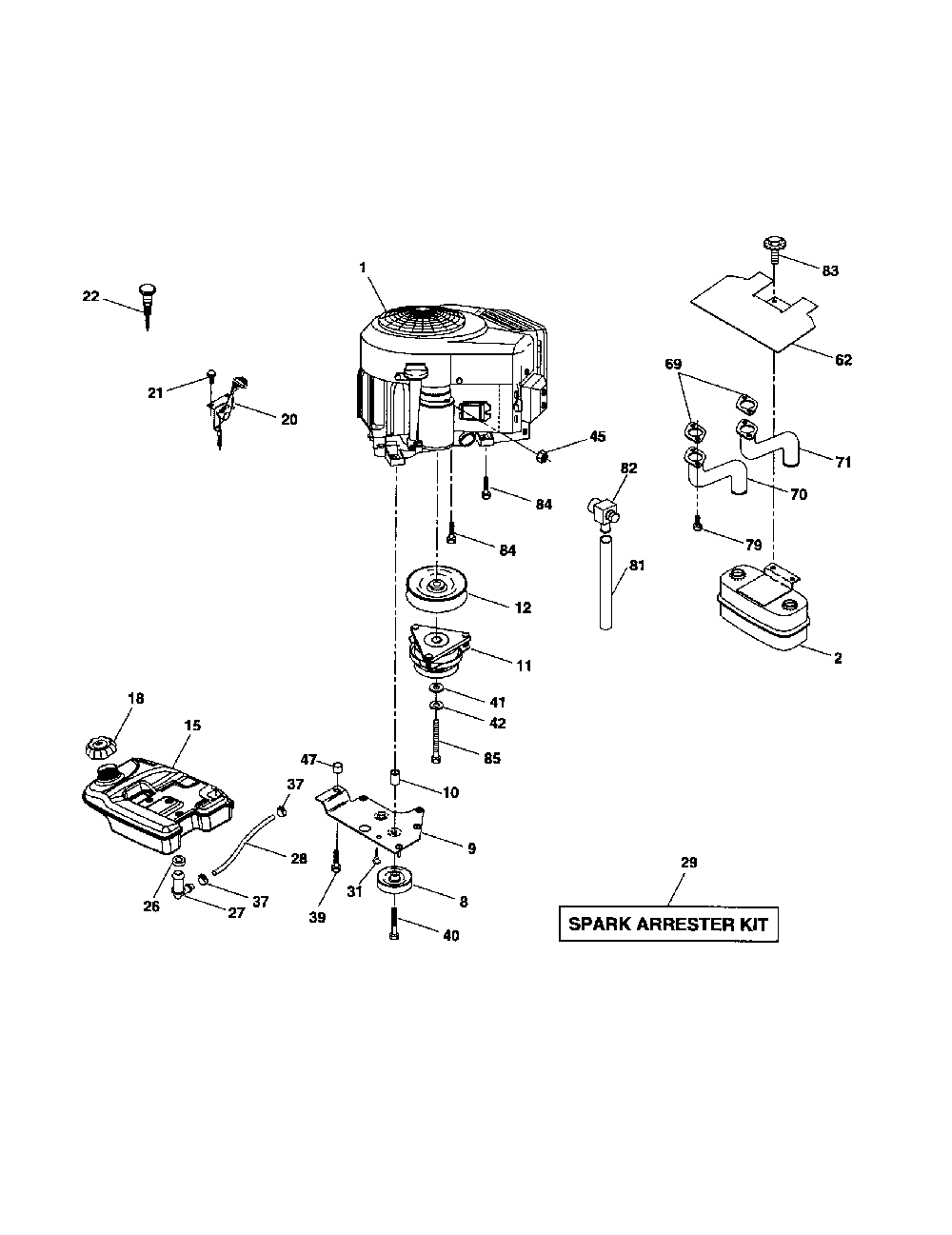 Engine Diagram and Parts List for LOGT2254  Husqvarna Lawn Tractor