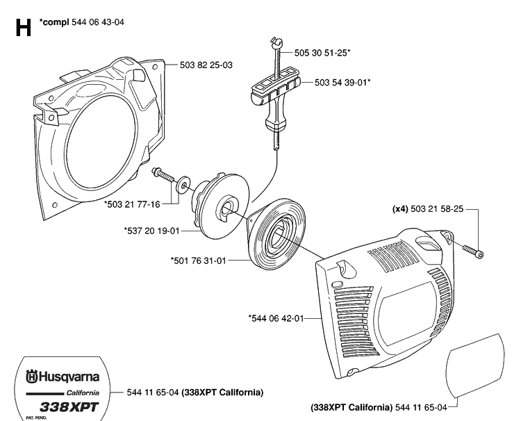 Starter Diagram and Parts List for 338XPT 20063600001-Current Husqvarna Chainsaw