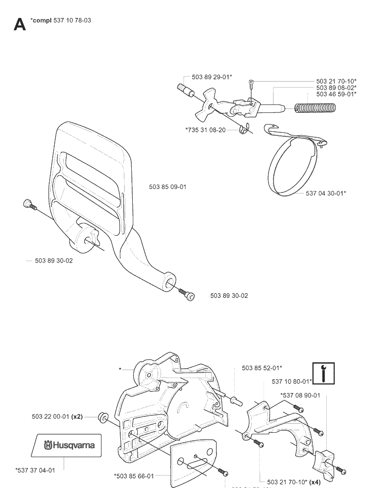 Chain Brake And Clutch Cover Diagram and Parts List for 345 20070100001-Current Husqvarna Chainsaw