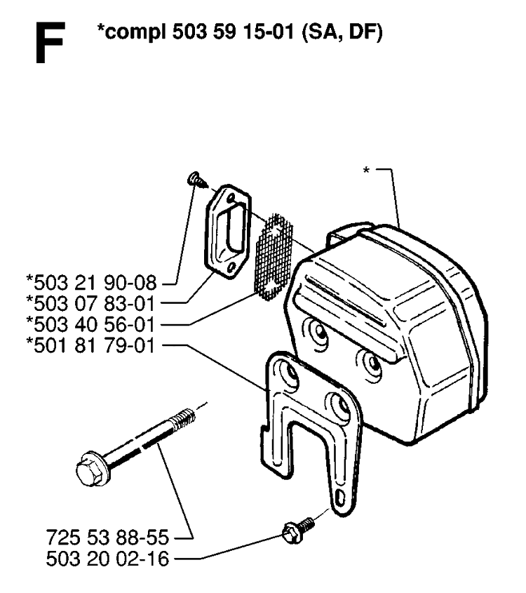 Muffler 4 Diagram and Parts List for 288 19974900001-20000600000 Husqvarna Chainsaw