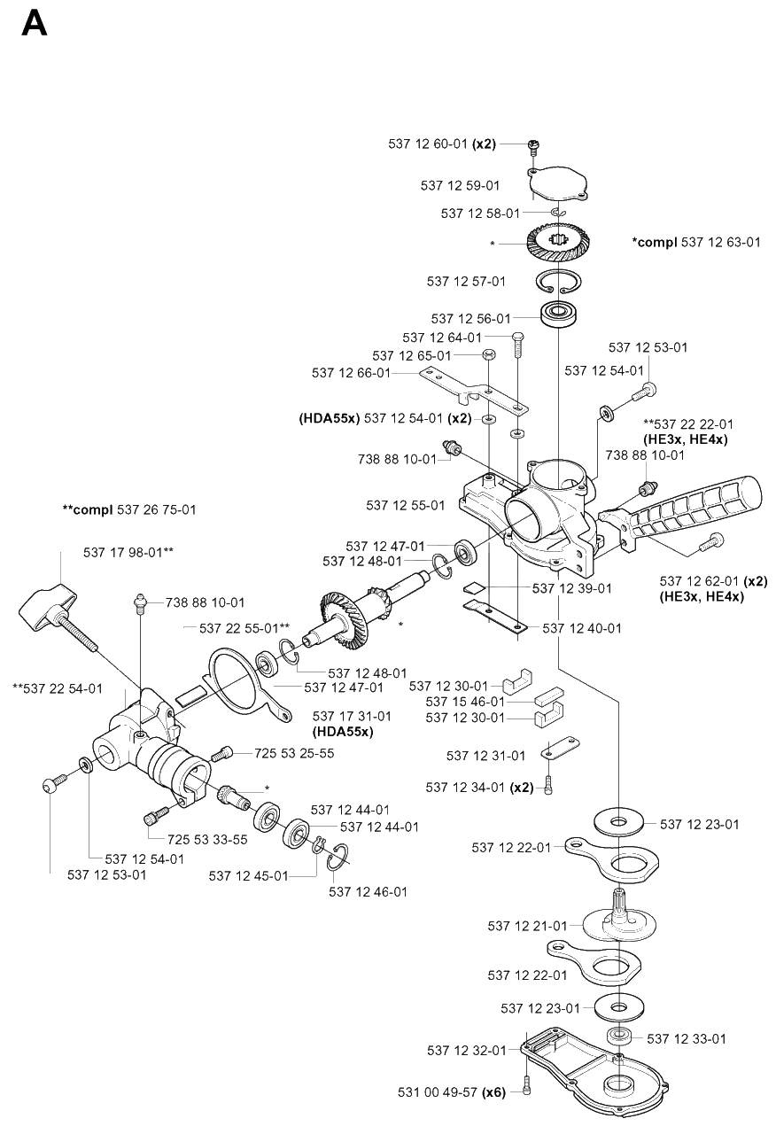Gear Housing Diagram and Parts List for 325HE3X 20040100001 - 20050600000 Husqvarna Hedge Trimmer