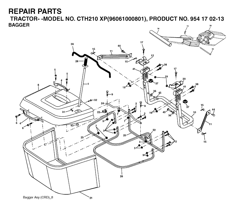 Bagger Diagram and Parts List for CTH210XP (96061000801)(2005-04) Husqvarna Lawn Tractor