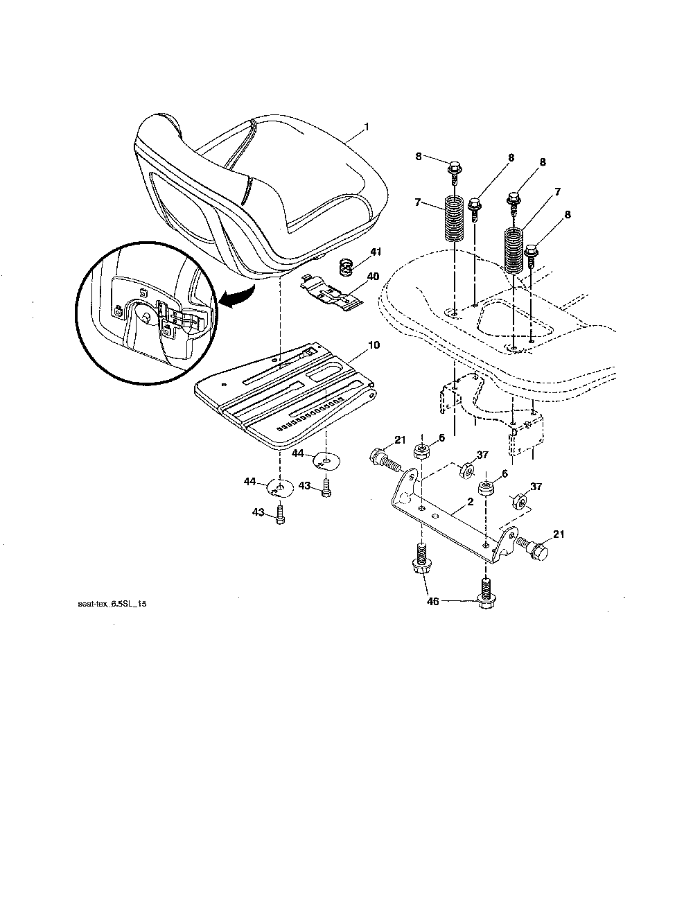 Seat Diagram and Parts List for YTH1842-917223810  Husqvarna Lawn Tractor