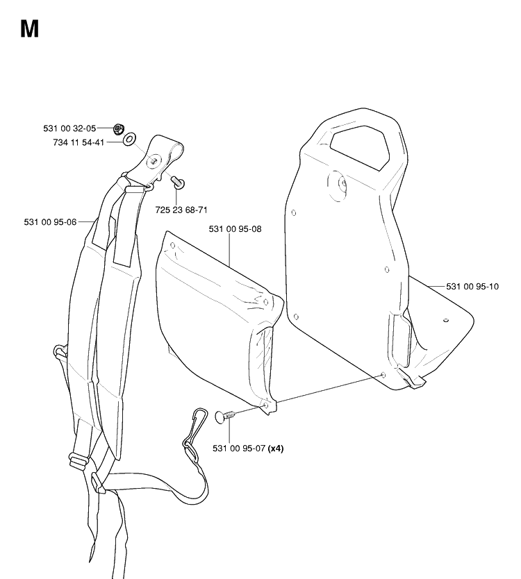 Harness Diagram and Parts List for 125BT TJ027D-AC55 Husqvarna Leaf Blower / Vacuum