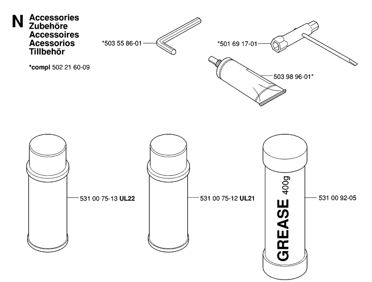 Accessories 2 Diagram and Parts List for 323HD60 20062300001-20081400000 Husqvarna Hedge Trimmer
