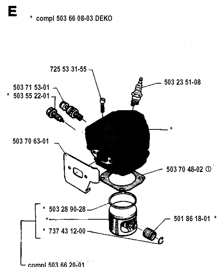 Cylinder Piston Diagram and Parts List for 257 19942300001-19960100000 Husqvarna Chainsaw