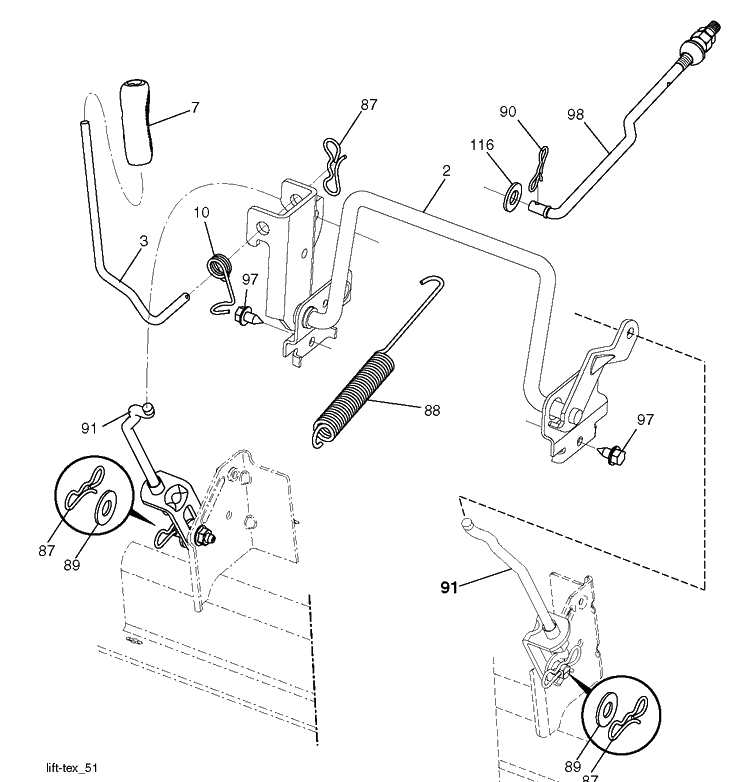 Mower Lift / Deck Lift Diagram and Parts List for TC238TX (96051019200)(2019-06) Husqvarna Lawn Tractor