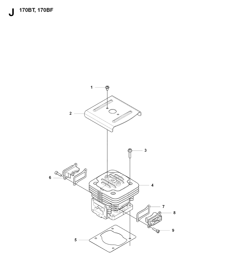 Cylinder Diagram and Parts List for 170BT 20084000001-Current Husqvarna Leaf Blower / Vacuum