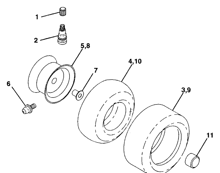 Wheels And Tires Diagram and Parts List for LTH125 (HC125H42A)(954000782)(1994-01) Husqvarna Lawn Mower