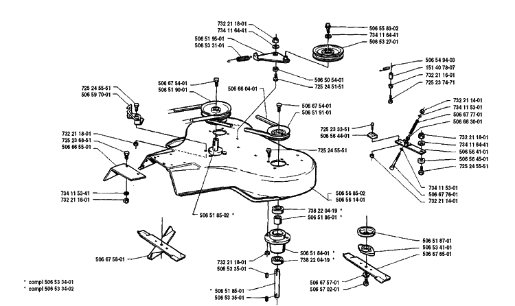 Blade Bearing Complete Diagram and Parts List for RIDER8508 1990-02 Husqvarna Lawn Mower