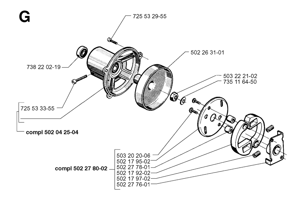 Clutch Diagram and Parts List for 250RX 19973100001 & Above Husqvarna Trimmer