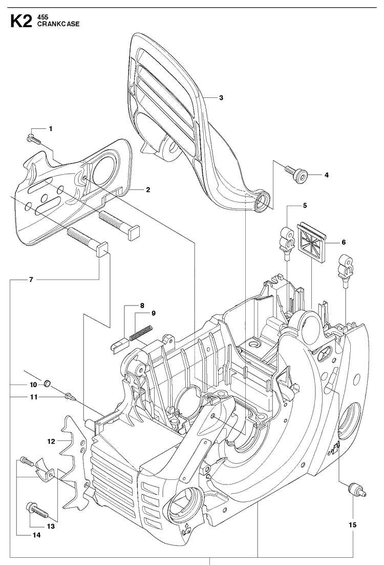 Crankcase Diagram and Parts List for 455 RANCHER Husqvarna Chainsaw