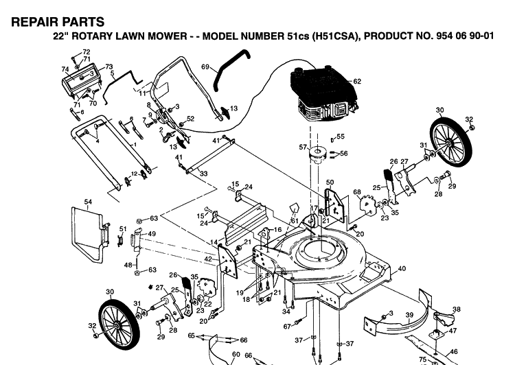 Repair Parts 2 Diagram and Parts List for 56CS (H56CSA)(1994-01) Husqvarna Lawn Mower
