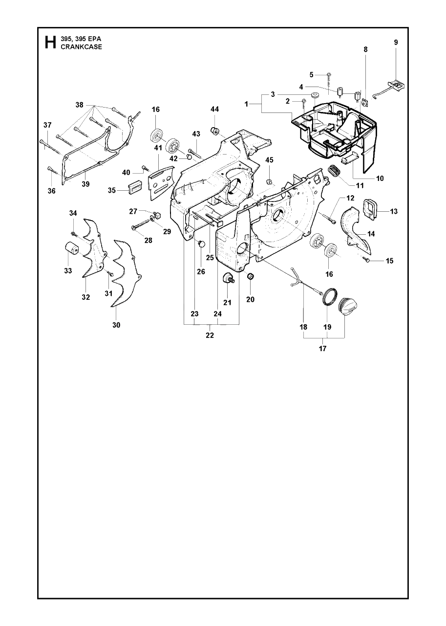 Crankcase Diagram and Parts List for 395XP-XPG (EPA)(20163900001 - 20193499999) Husqvarna Chainsaw