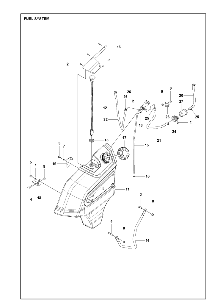 Fuel System Diagram and Parts List for P520DX (967985201)(2021-10) Husqvarna Lawn Mower
