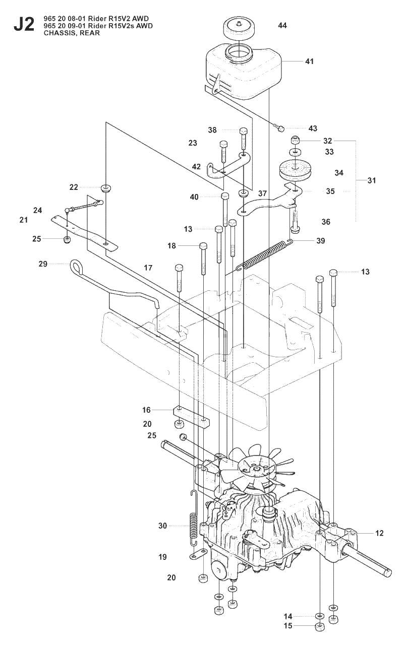 Chassis And Enclosures Diagram and Parts List for R15-V2AWD (965200901)(2008-01) Husqvarna Lawn Tractor
