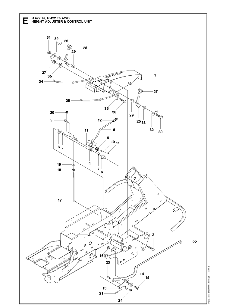 Height Adjustment Diagram and Parts List for R422TSAWD (966632501)(2011-03) Husqvarna Lawn Mower