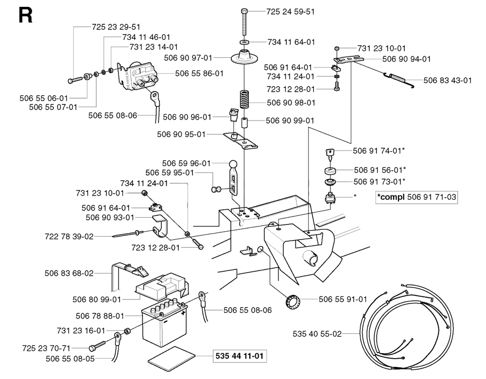 Electrical Diagram and Parts List for R11 2003-01 Husqvarna Lawn Tractor