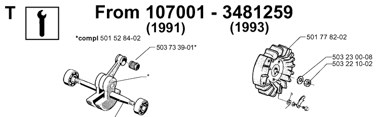 Service Updates 2 Diagram and Parts List for 61 19993100001-20014000000 Husqvarna Chainsaw