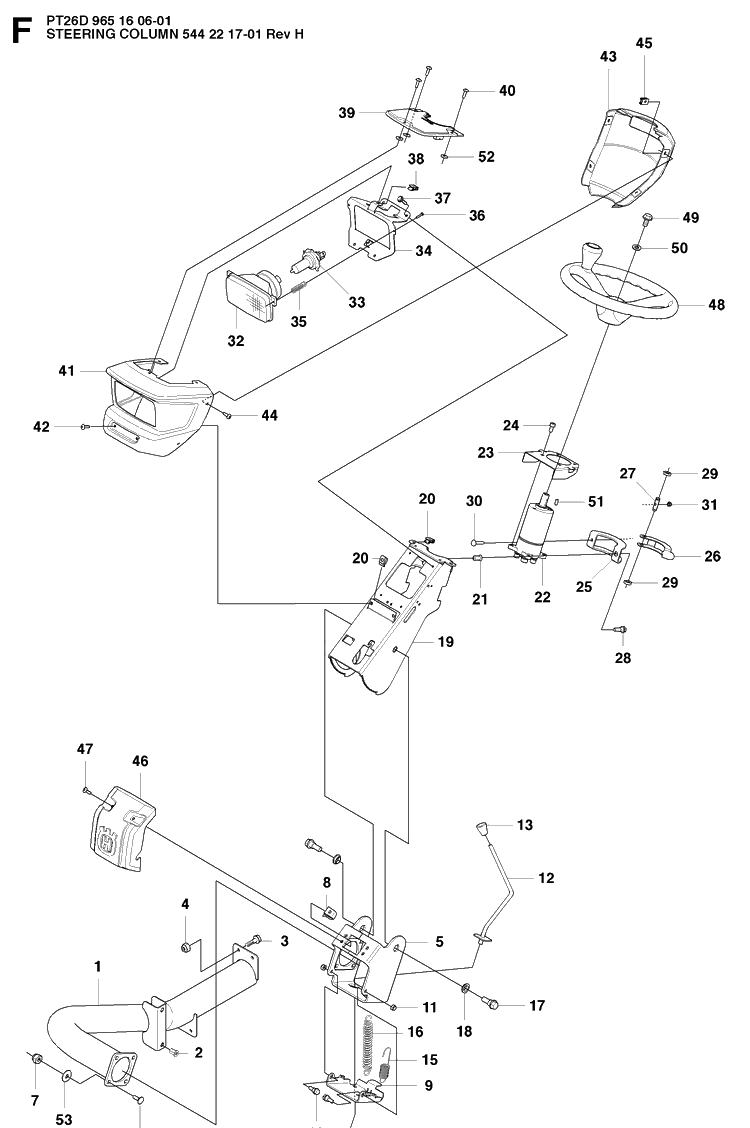 Steering Column Diagram and Parts List for PT26D (965160601)(2008-03) Husqvarna Lawn Mower