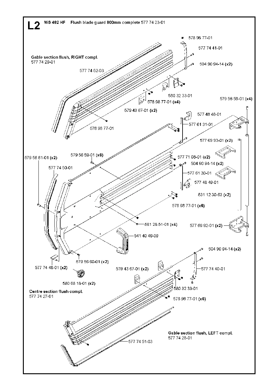 Guards 800mm Diagram and Parts List for WS482HF (00000001275 - 20134501536)(2012-07) Husqvarna Circular Saw