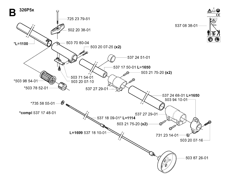 Shaft 4 Diagram and Parts List for 326P 20042300001-20062700000 Husqvarna Pole Saw