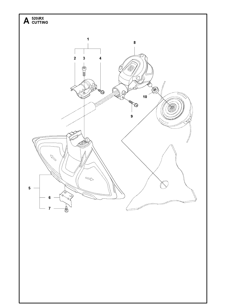 Cutting Equipment Diagram and Parts List for 520IRX  Husqvarna Brush Cutter