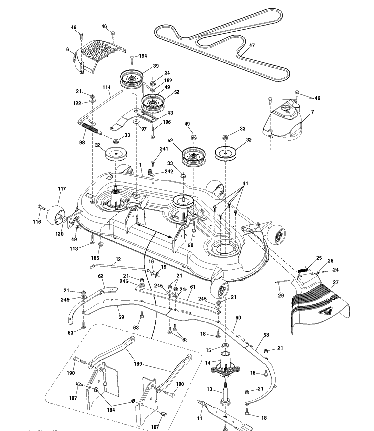 Mower Deck / Cutting Deck Diagram and Parts List for YTH22K54 (96043025500)(2017-10) Husqvarna Lawn Tractor