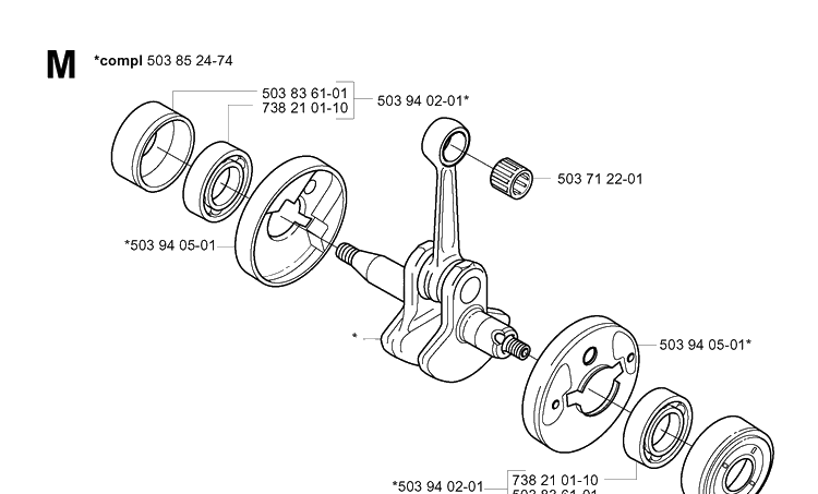 Crankshaft Diagram and Parts List for 326P 20013500001-20021799999 Husqvarna Pole Saw