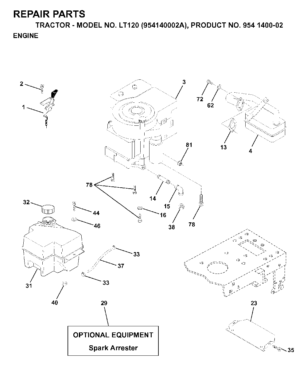 Engine Diagram and Parts List for LT120 (954140002A)(1997-01) Husqvarna Lawn Tractor