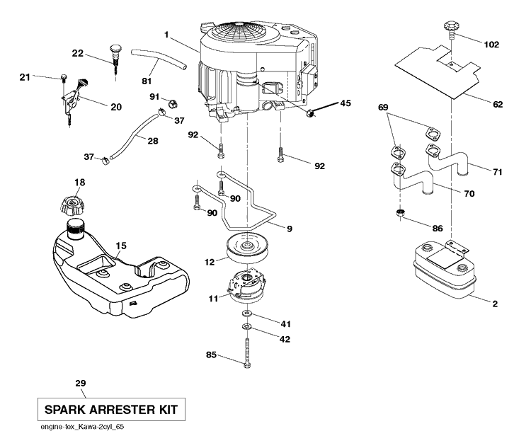 Engine Diagram and Parts List for TS246 (96041041500)(2017-09) Husqvarna Lawn Tractor