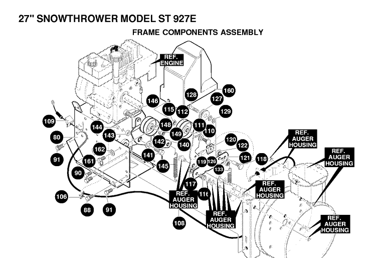 Frame Diagram and Parts List for ST927E 1997-01 Husqvarna Snow Blower
