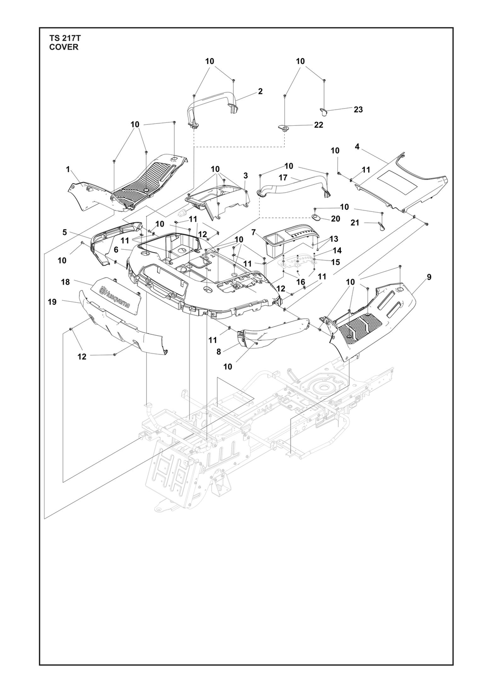 Cover Diagram and Parts List for TS217T  Husqvarna Lawn Tractor
