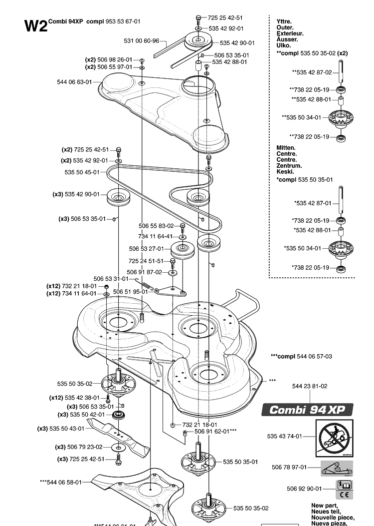 94cm Cutting Deck 2 Diagram and Parts List for PR18AWD (965095001)(2007-03) Husqvarna Lawn Mower