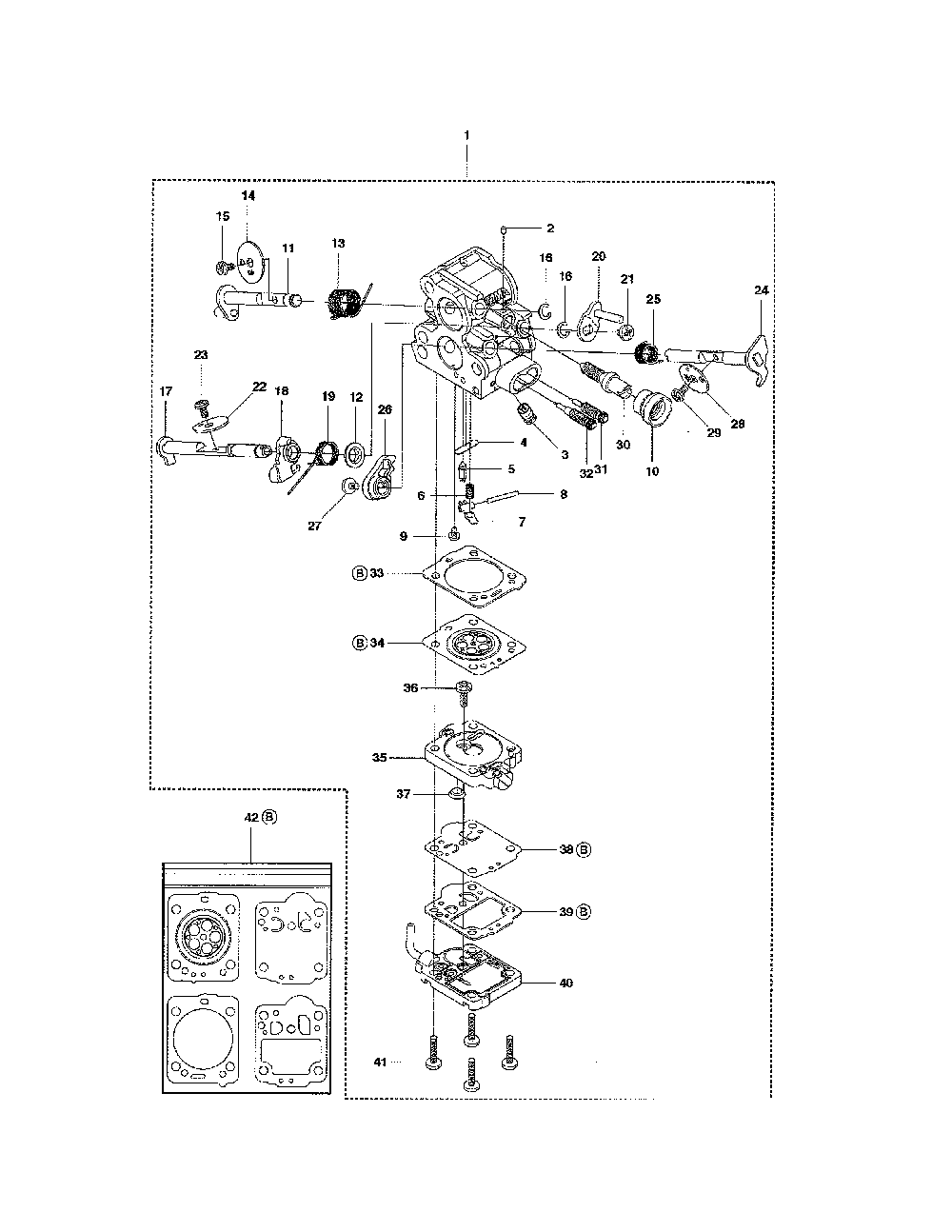 Carburetor zamac1t-el41 Diagram and Parts List for 965167936  Husqvarna Chainsaw