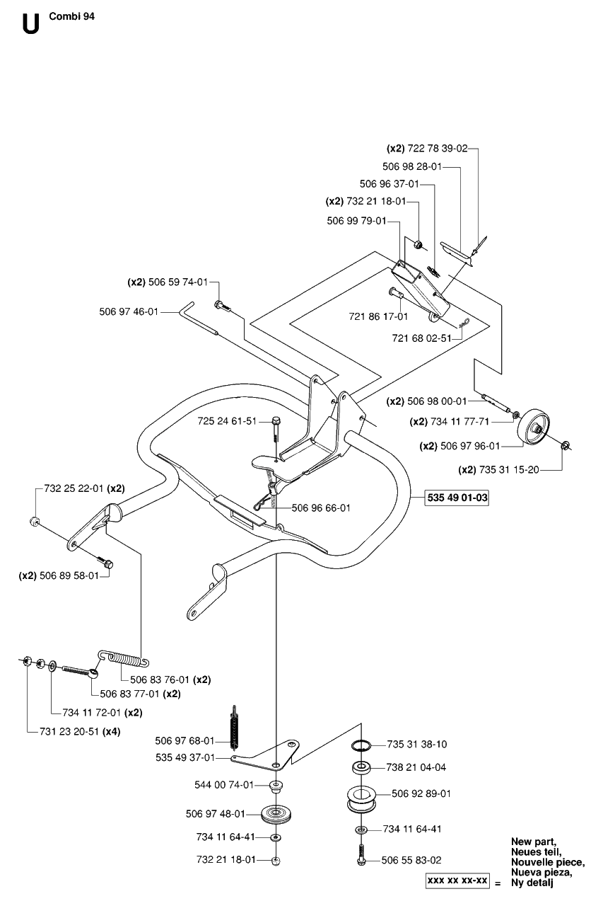 Frame Diagram and Parts List for R13AWD (965079901)(2006-01) Husqvarna Lawn Tractor
