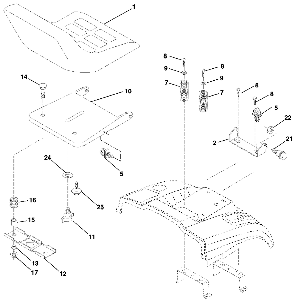 Seat Assembly Diagram and Parts List for CT130 (954170017-C)(2000-02) Husqvarna Lawn Tractor