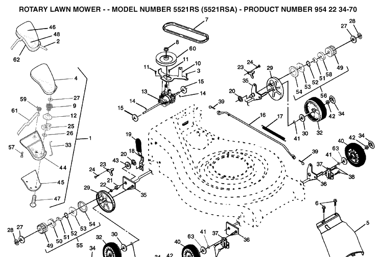 Repair Parts Diagram and Parts List for 5521RS (954223470)(2003-09) Husqvarna Lawn Mower