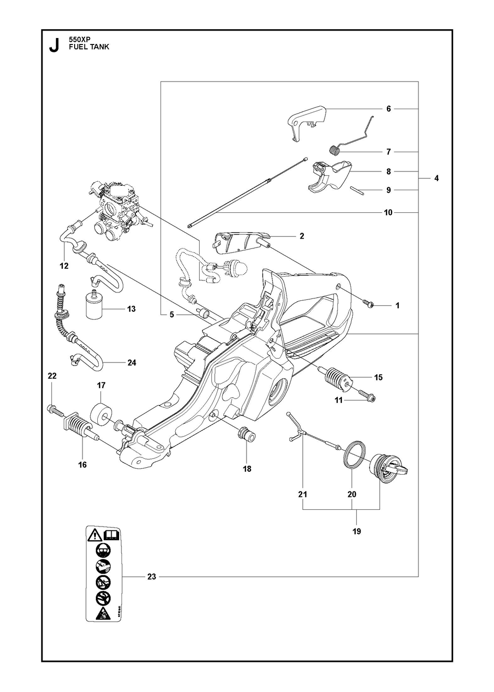 Fuel Tank Diagram and Parts List for 550XPG  Husqvarna Chainsaw