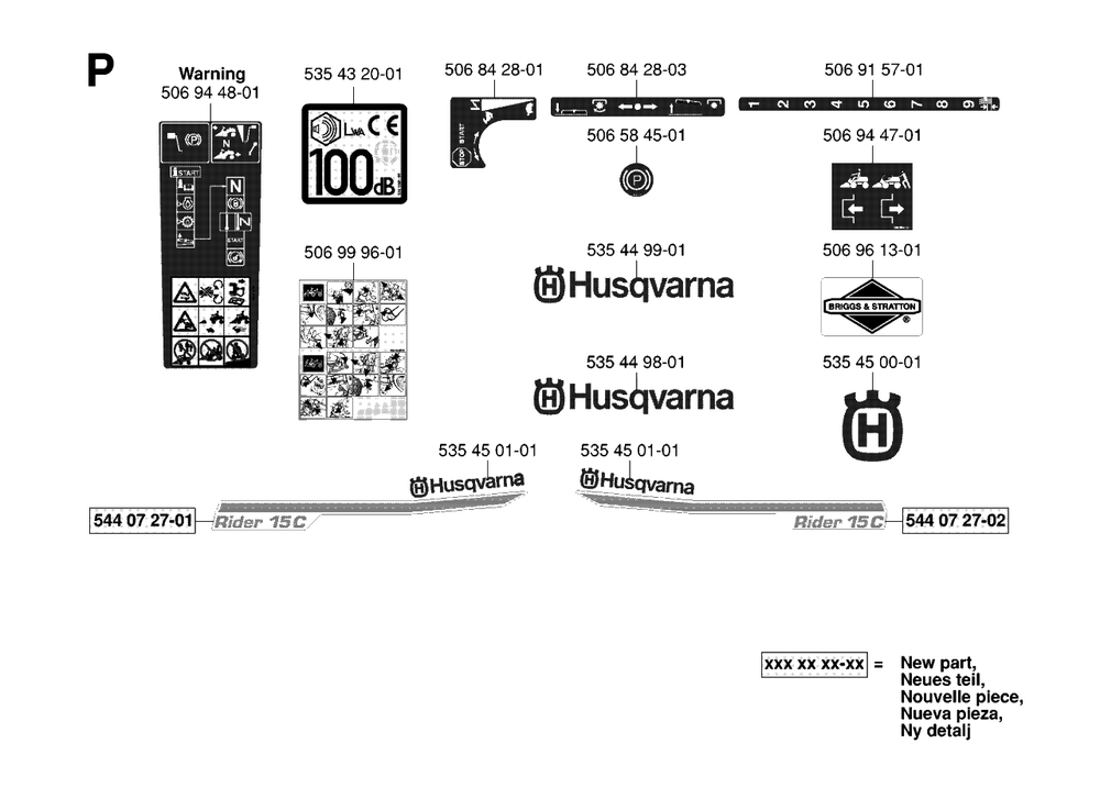 Decals Diagram and Parts List for R15C (965070501)(2006-01) Husqvarna Lawn Tractor