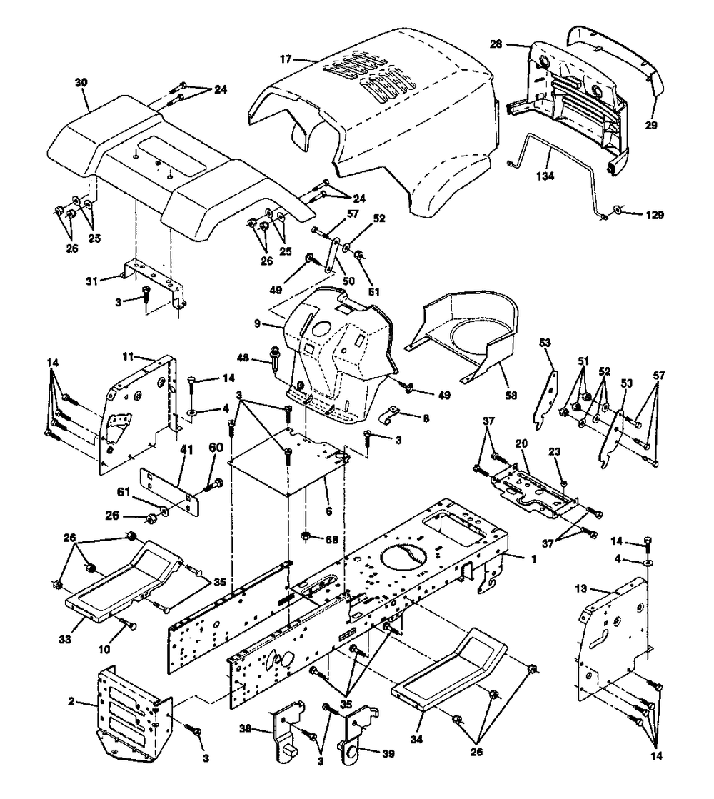 Chassis And Enclosures Diagram and Parts List for YT150 (954840021-A)(1996-01) Husqvarna Lawn Tractor