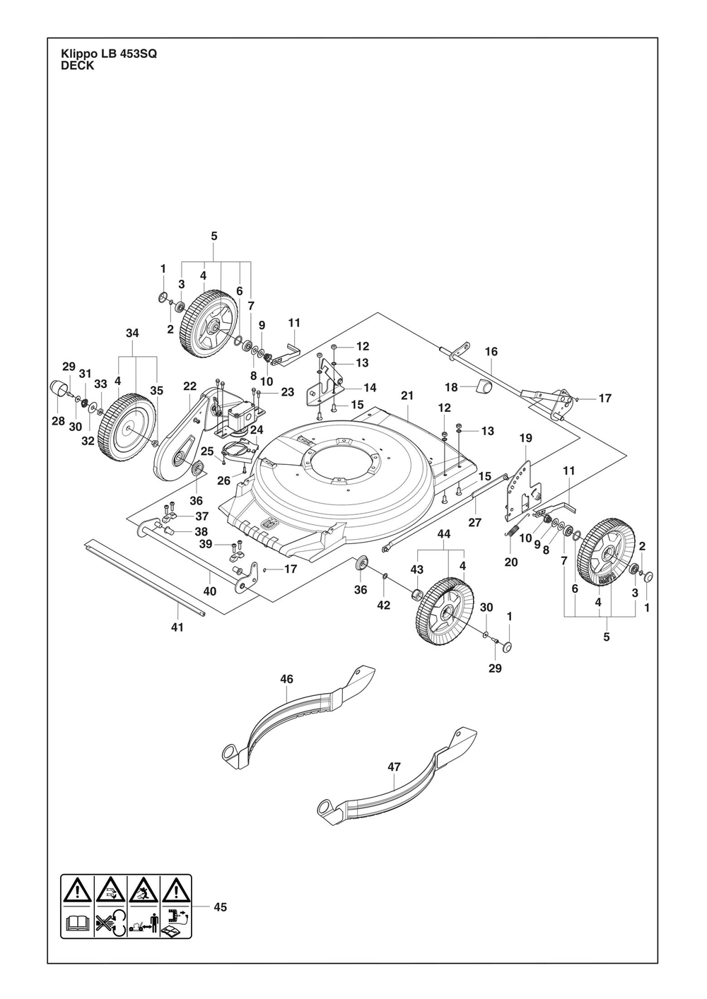 Chassis Diagram and Parts List for KLIPPOLB453SQ  Husqvarna Lawn Mower