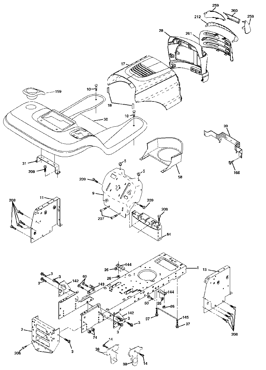 Chassis And Enclosures Diagram and Parts List for YTH1842 (954569790-A)(2003-01) Husqvarna Lawn Tractor