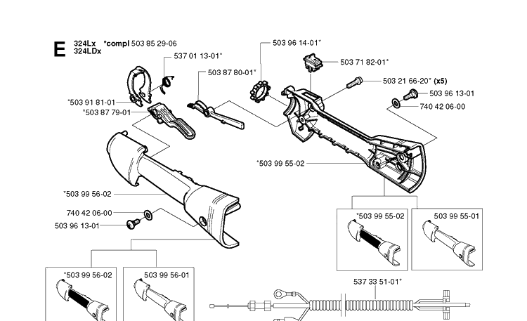 Handle And Controls Diagram and Parts List for 224L  Husqvarna Edger